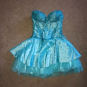 Teal Blue Beaded Corset Homecoming Dress 👗